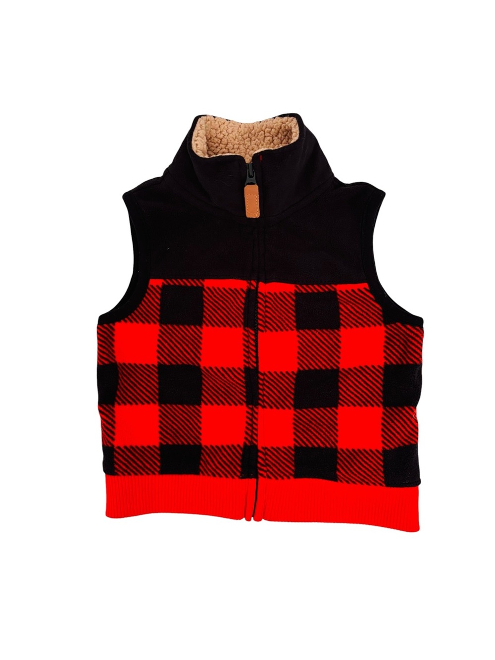 Carter's Red & Black Buffalo Plaid Fleece Vest with Sherpa Collar 6M